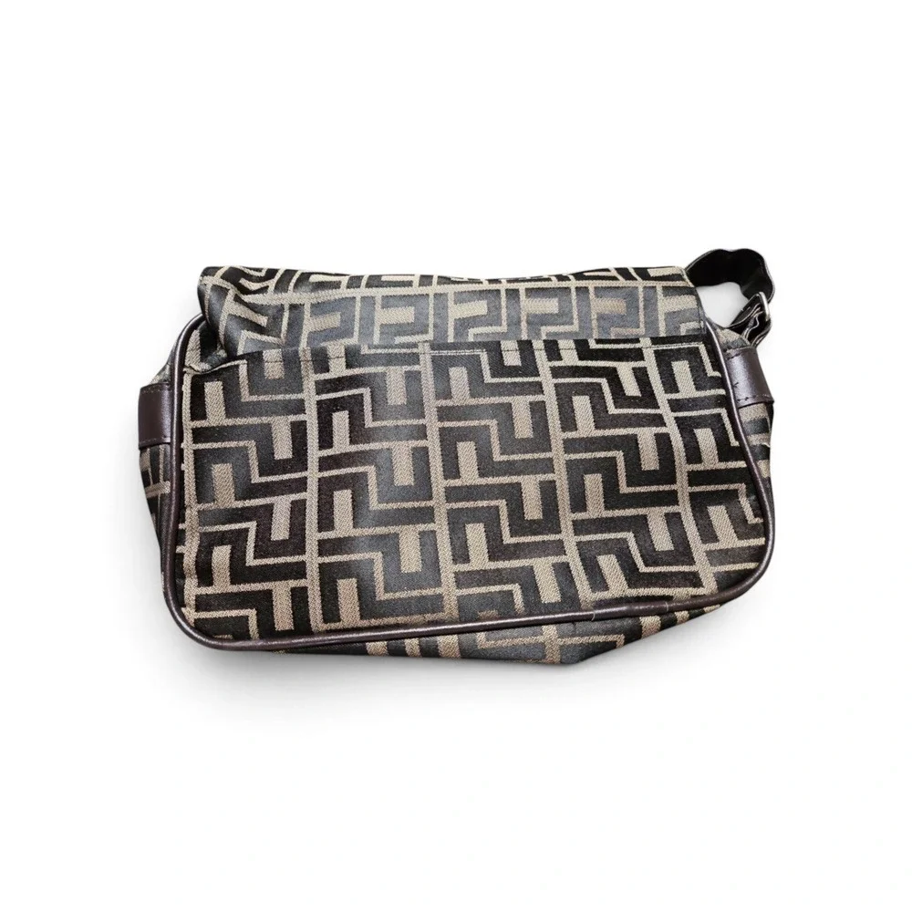 Doycon Fashion Monogram Messenger Bag Brown Tan Geometric Crossbody Flap Snap
